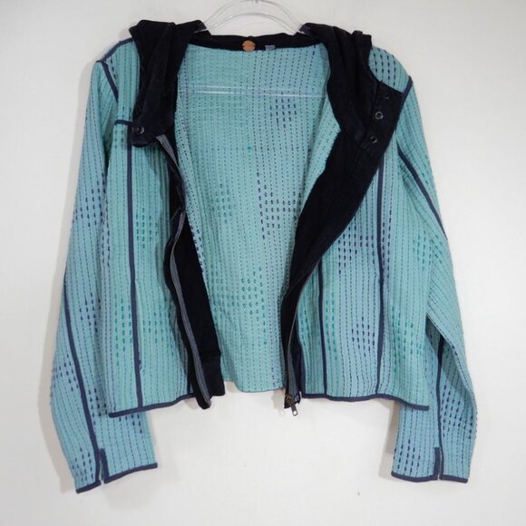 Free People FP ONE Tavi Quilted Hooded JACKET Size L Zip Up Green Blue Black NEW - Picture 9 of 10